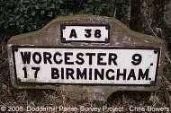 Milestone 9 miles from Worcester, A38, Wychbold village
